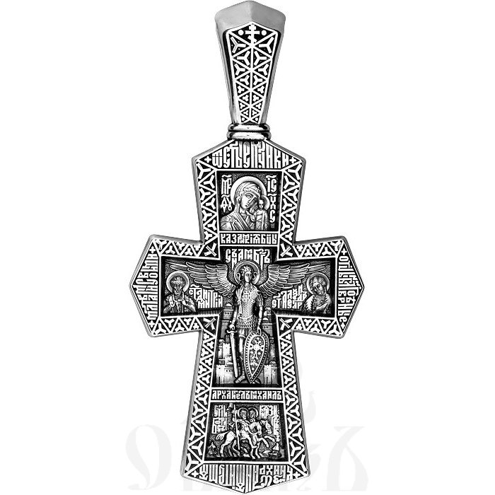 крест «распятие. молитва «распятие. апостолы петр и павел. святые воины», серебро 925 проба (арт. 101.532)